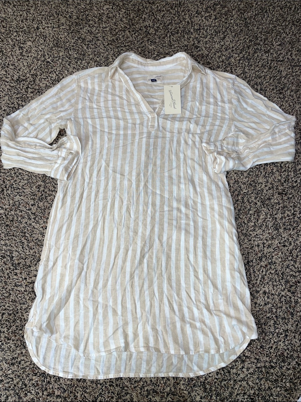 Universal Thread Linen Striped Popover Ling Sleeve Tunic Bohemian Size S | NWT